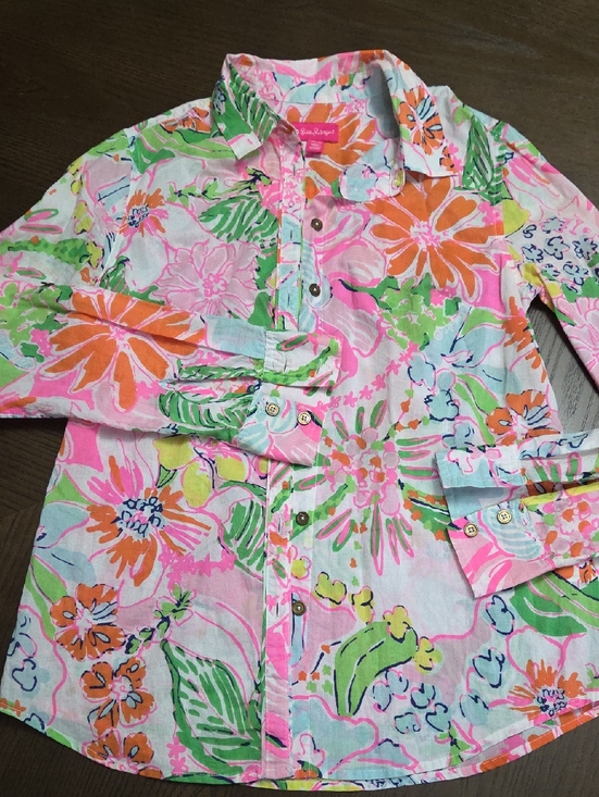 Lilly Pulitzer for Target Tops - Lilly Pulitzer Pink, Orange & Green Floral Button-Up Shirt Size Xs